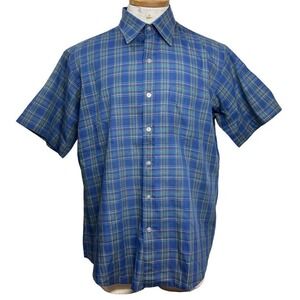 Vintage 90’s Manhattan Button Down Shirt Navy Plaid Large‎